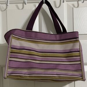 Thirty-One Plum Stripe Purple & Green Small Tote Bag